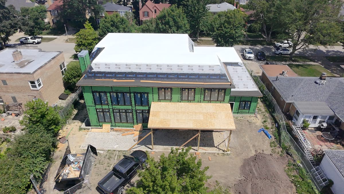 Aerial photo of a residential property under construction from a different angle