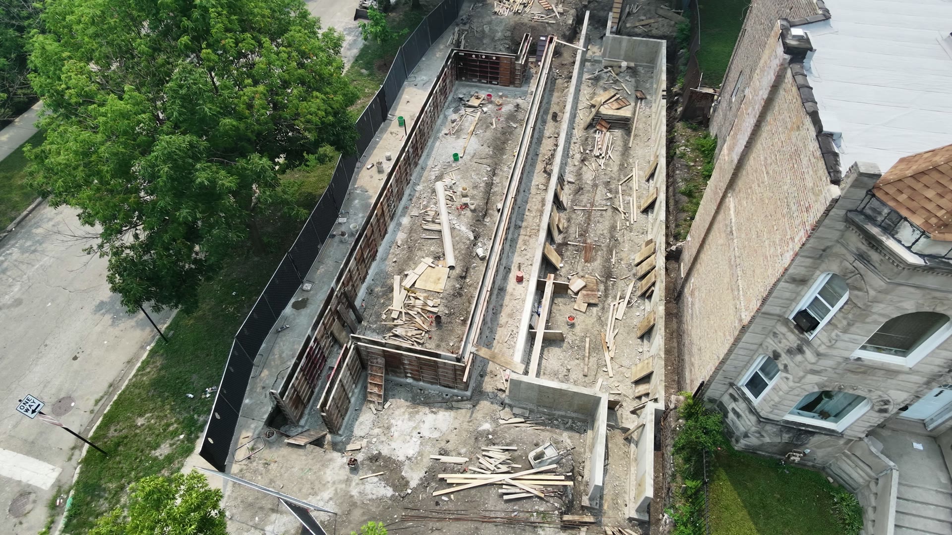 Direct overhead aerial view of a foundation under construction — video thumbnail